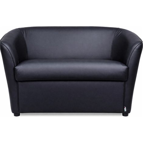 Divano pozzetto a 2 posti artigianale in ecopelle color nero - Mis. 123x67x76 cm - Design elegante con struttura robusta in legno e piedini in plastic (1/5)