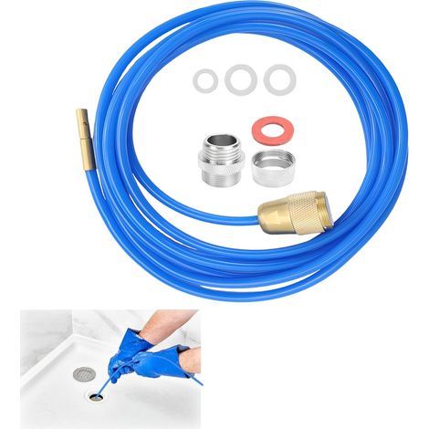 Nettoyeur de tuyaux haute pression, tuyau de nettoyage de 3 mètres pour robinet avec buse en laiton et joints, pour tuyaux M22, M24 et 1/2 pouce, bleu (1)