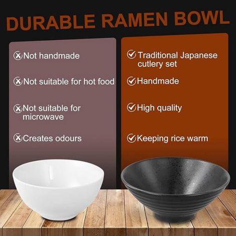 2 Ensemble De Bols Ramen En Céramique Avec Baguettes Et Cuillère, 2×1000ml Bol à Soupe Ramen en Porcelaine, Noir noir SALADIER (1/5)