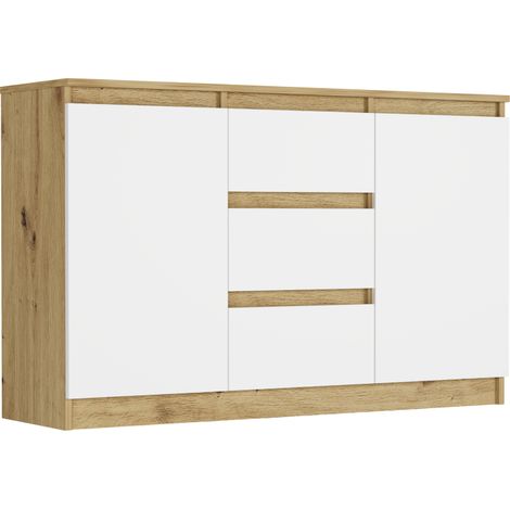 Kommode Artisan/Weiß, 120x33x76 cm - R-120-S3 mit 3 Schubladen (1/5)