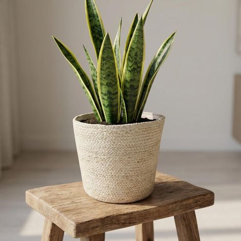Panier Cache-pot en Fibres Naturelles Tressées avec Doublure Interne D26 x H23 cm Naturel - PANGIVO (1/5)