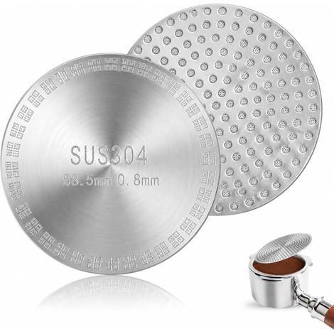 2PCS Tamis pour Espresso 58.5 mm, Puck Screen filtre café 0.8 mm maille fine en acier inoxydable disque de diffusion réutilisable accessoire porte filtre machine espresso extraction uniforme (1/5)