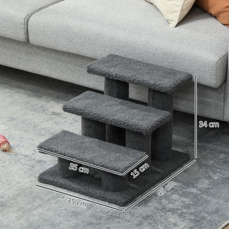 Katzentreppe 3 Stufen Tiertreppe Treppe für Katze Haustiertreppe 45 x 35 x 34 cm Grau (1/5)