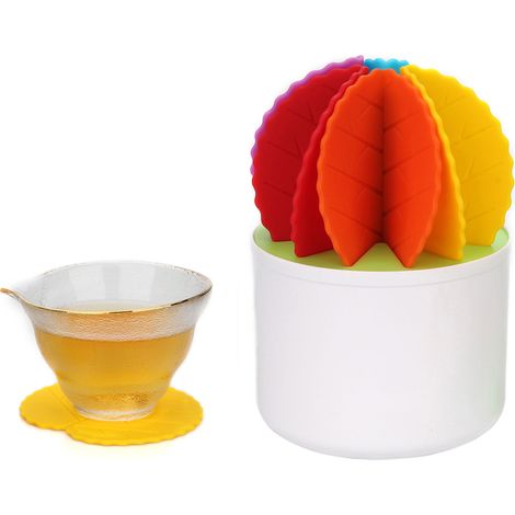Untersetzer-Set [6-teilig] Silikon-Kaktus-Untersetzer mit ABS-Blumentopf – Bürodekoration, originelles Geschenk, mehrfarbig (1/5)