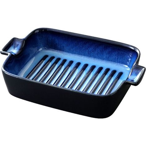 Assiette plate, plat à four rectangulaire en céramique, plat de service à fromage créatif, compatible micro-ondes, assiette plate bleue (23 x 15 x 5 cm) (1/5)
