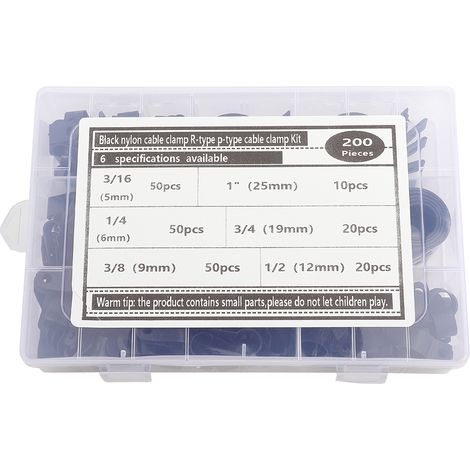 Boîte de 200 pièces colliers de câble assortis - Fixations type R et P (Noir) (1/5)