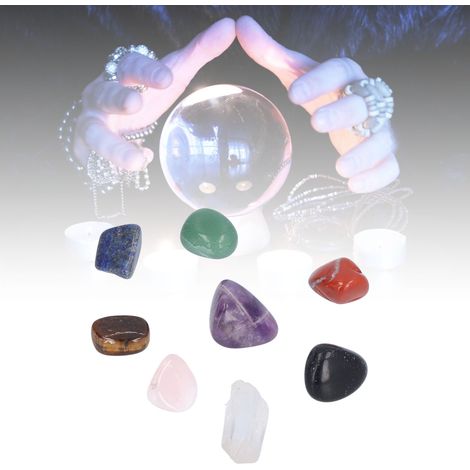 Ensemble de huit types de pierres concassées et de cristaux bruts pour la méditation, la spiritualité, la décoration en pierres et gemmes, l'énergie et le feng shui (1/5)