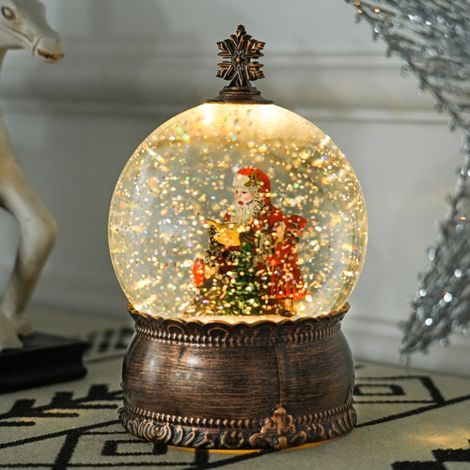 Boule Neige Noël Musique Lumières Scène Père Enfant Décoration Fête Bronze Article (1/5)