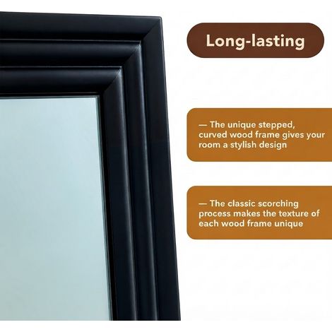 VVBV Miroir sur pied, 160 x 50 cm, support réglable, cadre en bois, bois et métal, noir (1/5)