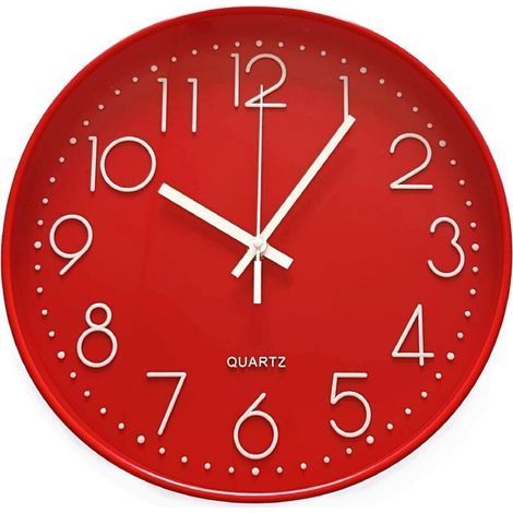 30cm Round Wall Clock Silent Modern Non-Ticking Quartz Wall Clock for Bedroom Living Room Office Classroom, Red (1/4)