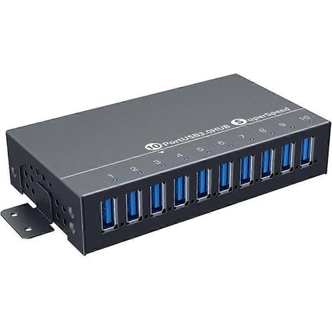 10-Port High Speed USB 3.0 Metall-Datensynchronisationshub mit Schnellladegerät und 12V 5A Netzteil für Telefon und Tablet (EU-Stecker). (1/5)