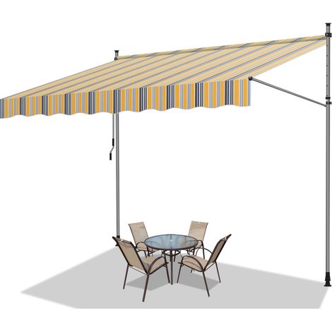 TolleTour Markise Klemmmarkise Balkonmarkise Gelb Blau mit Handkurbel ohne Bohren Sonnenschutz UV-Schutz und wasserfestund höhenverstellbar 250cm