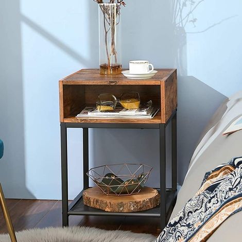 Table de chevet Brad 1 niche 1 tablette - brun rustique/noir (1/5)