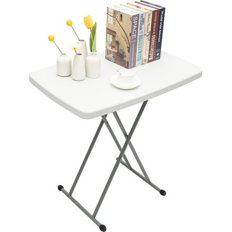 Table pliante en plastique carrée de 77 x 50 cm Table basse / Table de chevet Plateau réglable en hauteur Capacité de charge 50 kg (1/5)