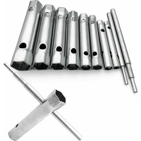 Lot de 10 Clés Tubulaires 6 à 22 mm, Clés à Tubes, Clés à Bougie pour Visser la Bougie, Démontage/Montage de Robinetterie et Mitigeurs, Dévisser des Boulons Inaccessibles (1/5)