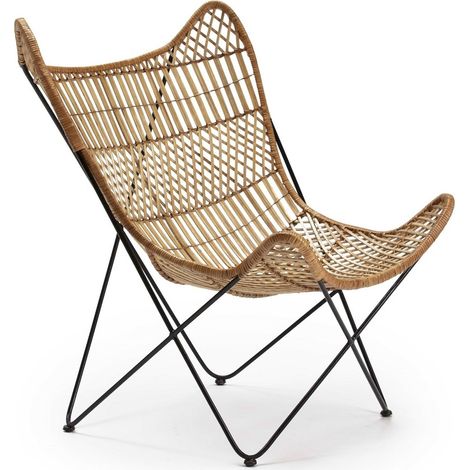 Fauteuil osier naturel et métal noir design élégant - osier naturel et métal noir (1/4)