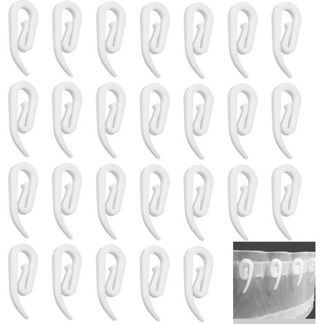 Confezione da 100 ganci universali per tende in plastica, 28 x 12 mm, bianchi, per porte, finestre, docce, roulotte