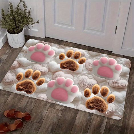 Alfombra de felpa suave con estampado de huellas de gato (1 unidad), rosa y marrón, de franela, lavable a máquina. Ideal para la sala de estar, el dormitorio, la cocina, la oficina, el baño y para gat (1/5)