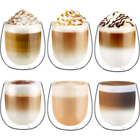 Doppelwandige Latte Macchiato Gläser Set Borosilikatglas 250ml 6er Kaffeetassen (1/5)