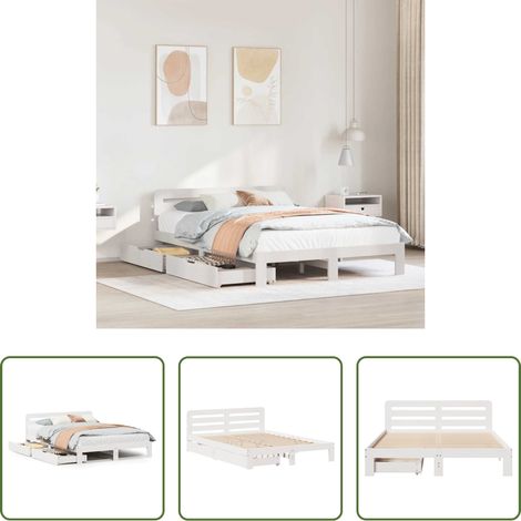Cadre de lit - Cadre de lit sans matelas blanc 160x200 cm bois de pin massif (1/5)