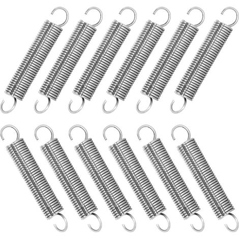10 ressorts de traction en acier inoxydable avec crochet, ressort de tension, 60 mm, longueur libre, diamètre extérieur 10 mm, diamètre du fil 1,2 mm, force de traction maximale 3,3 kg, 1,2 x