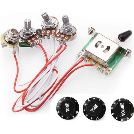 RUNNCI-YUN/Câblage Du Circuit Pour ST Guitare électrique, Boutons de commande 2T1V Commutateur 5 voies 500K Pots avec Jack pour Strat Style Remplacement de guitare, (Guitare Volume Bouton)