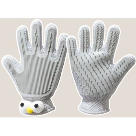 Gants 2 en 1 pour l'épilation des animaux (pour chiens, chats, chevaux et lapins) - Gants de toilettage efficaces pour chats, outils de bain et de massage (1 pièce, gris) (1/5)