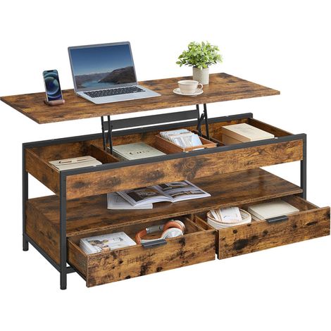 Tavolino da salotto con piano sollevabile 50 x 120 cm cassetti portaoggetti con vano aperto e scomparto nascosto 120007481