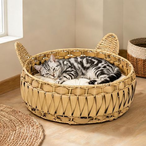 Maison pour chat braun en pE-Rattan Metall 50 x 50 x 25 cm (1/5)