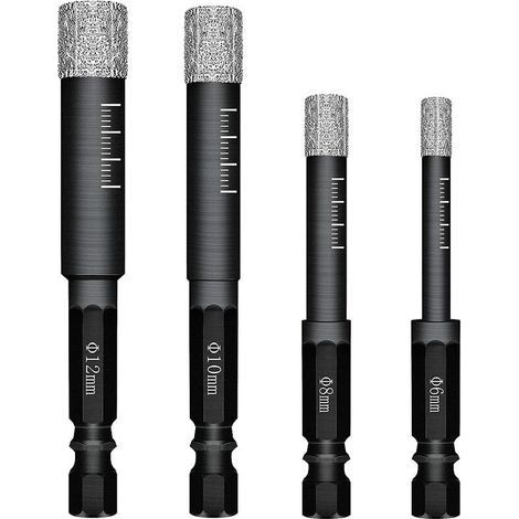 Lot de 4 Forets Mèches diamant pour Carrelage Céramique Grès Cérame Tuiles Verre Pierre. Mèches Diamantées Professionnelles Carreaux de Céramique Drill Bits Tool - 6mm 8mm 10mm 12mm (1/5)