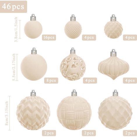 Lot de 46 boules de Noël beige ornements de sapin incassables décorations suspendues de Noël pour fêtes et vacances d'hiver
