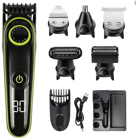 Tondeuse à barbe, tondeuse à cheveux, kit de rasage, rasoir électrique pour homme, tondeuse de précision pour le nez, les oreilles et le corps, étanche, chargement sans fil (1/5)