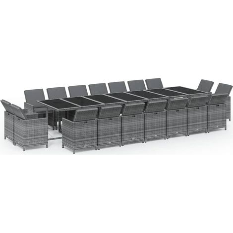 Ensemble à manger de jardin coussins 19 pcs Mobilier de jardin Résine tressée Gris (1/5)
