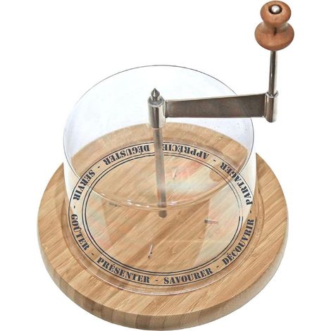 1 Racloir À Fromage, Manivelle Acier Inoxydable, Base Bois Hévéa, Cloche Plastique Transparent, Pour Dégustation (1/5)
