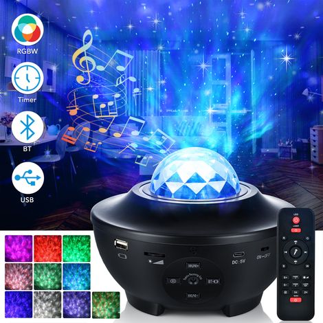 Projecteur LED - Veilleuse étoilée à vagues avec haut-parleur, télécommande, lumière douce et changeante de couleur rotative à 360° pour scène (1/5)