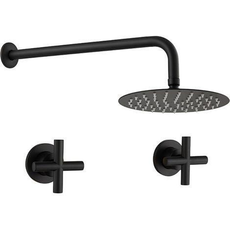 Unterputz-Zweigriff-Duscharmatur CARBINI schwarz Duschkopf Ø 20cm (1/3)