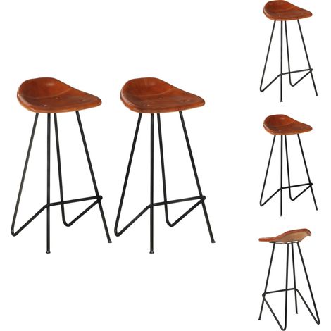 Tabourets de bar lot de 2 marron cuir véritable - Tabourets De Bar - Tabourets De Comptoir - Chaise De Comptoir - Meubles Industriels - Cuir Véritable (1/5)