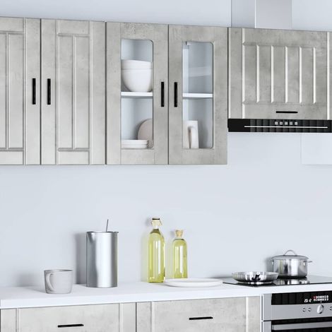 Armario de pared para cocina puerta cristal Porto gris hormigón