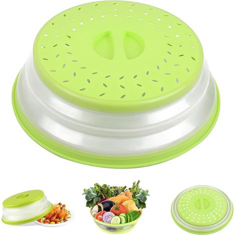 Cloche Micro Ondes, Couvercle De Plaque Micro Ondes, Couvercle Cloche Anti Vapeur, Couvercle Micro Ondes Pliable, avec Poignée Orifices De Ventilation, pour Fruits Et Légumes (Vert) (1/5)
