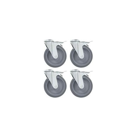 Ruote piroettanti con foro di montaggio e doppio freno, set da 4, 125 mm - Crezuo (1/4)