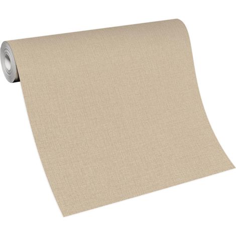 Papier peint intissé uni beige style scandinave | Tapisserie unicolore beige crème pour chambre | Papier peint scandinave idéal bureau (1/3)