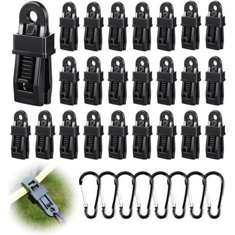 Lot of 32 Pieces Swimming Pool Cover Attachment Set, 24 Cover Clips and 8 Carabiners, Cover Fixing for Camping, Carvans, Picnics (1/5)