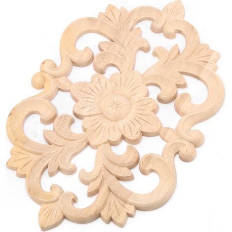 Applique bois sculptée non peinte 30x19cm, ornement meuble porte armoire déco intérieur, pièce unique artisanale pour meuble, décoration murale maison. (1/5)