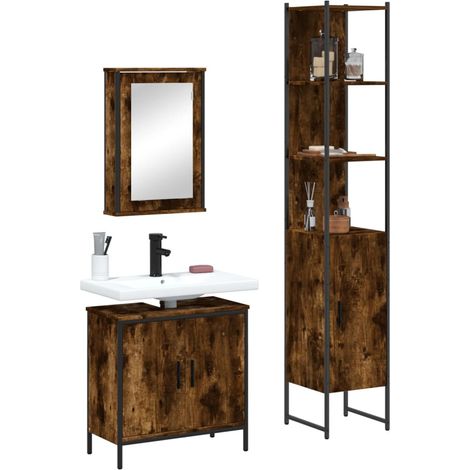 Ensemble de meubles de salle de bain 3 pcs Chêne fumé (1/5)