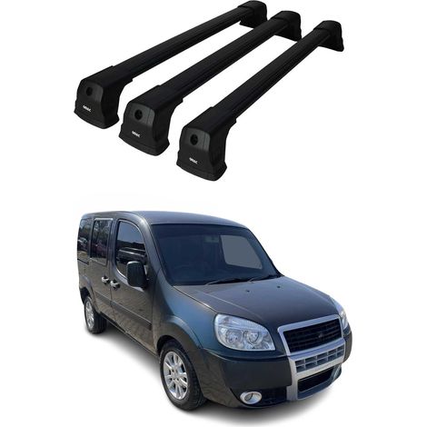 OMAC Barres de toit compatibles avec Fiat Doblo I 2000-2010 – 3 barres – Antivol inclus – Aluminium Noir (1/5)