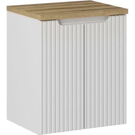 Meuble sous vasque suspendu 2 portes avec plan NOVA 50 cm Naturel-Blanc-Plateau Naturel-Largeur 50 cm