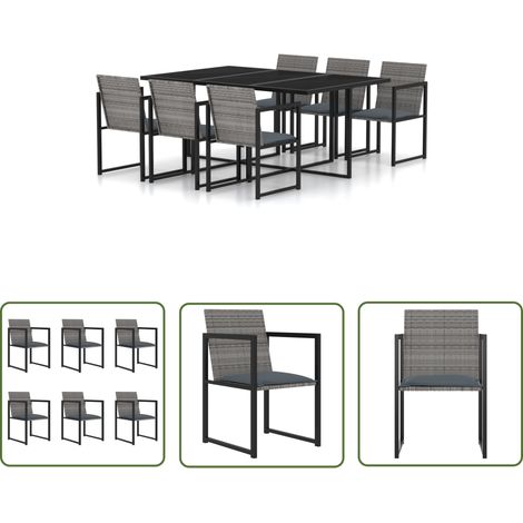 Ensemble Table et Chaise de Jardin - Mobilier à dîner de jardin 7pcs et coussins Résine tressée Gris BV860163 - BonneVie (1/5)