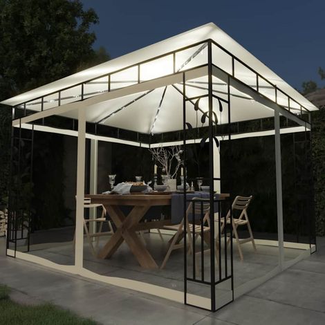 vidaXL Tonnelle avec moustiquaire et lumières LED 3x3x2,73 m Crème (1/5)