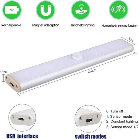 Veilleuse LED - Non spécifié - Rechargeable USB - Détecteur de mouvement - 3 Modes - Adhésive (1/3)