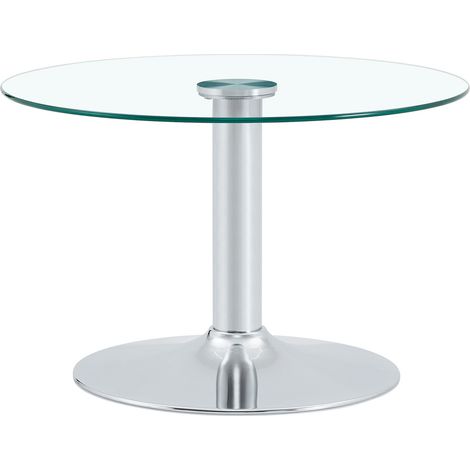 Table basse ronde en verre 70 cm, design moderne avec plateau en verre trempé et base métal stable, coloris argent pour salon élégant - CHICFURN (1/5)